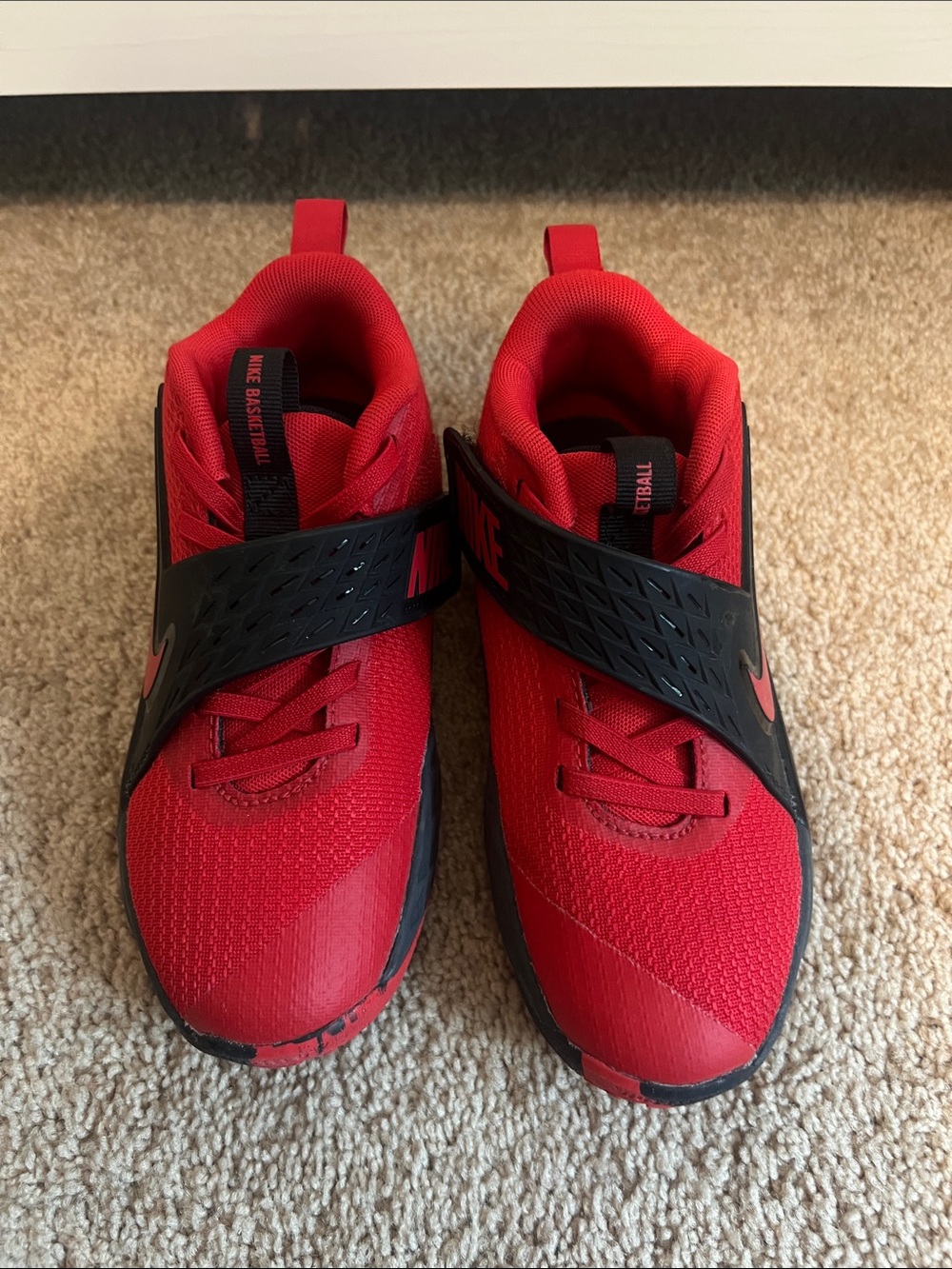 Nike Kids Red and Black Strap basketball shoes